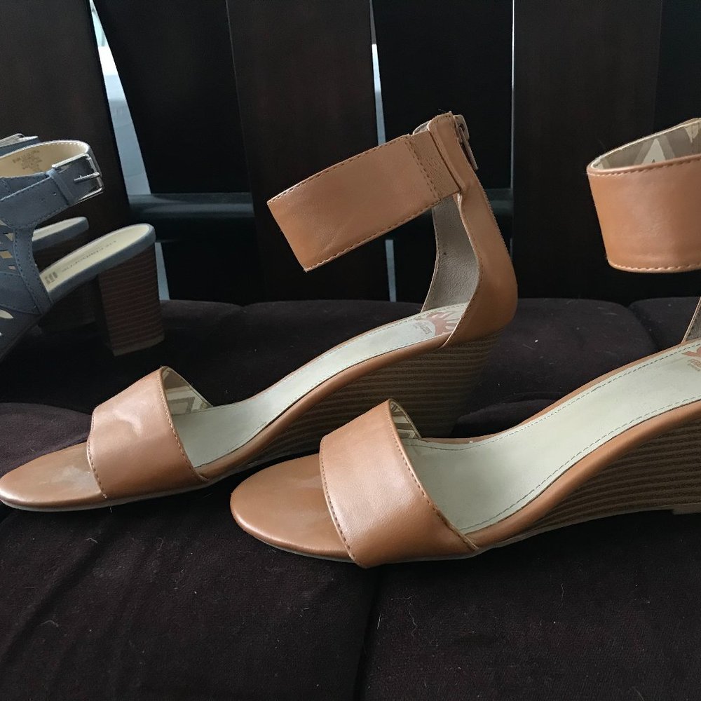 Tan low heel sandals
